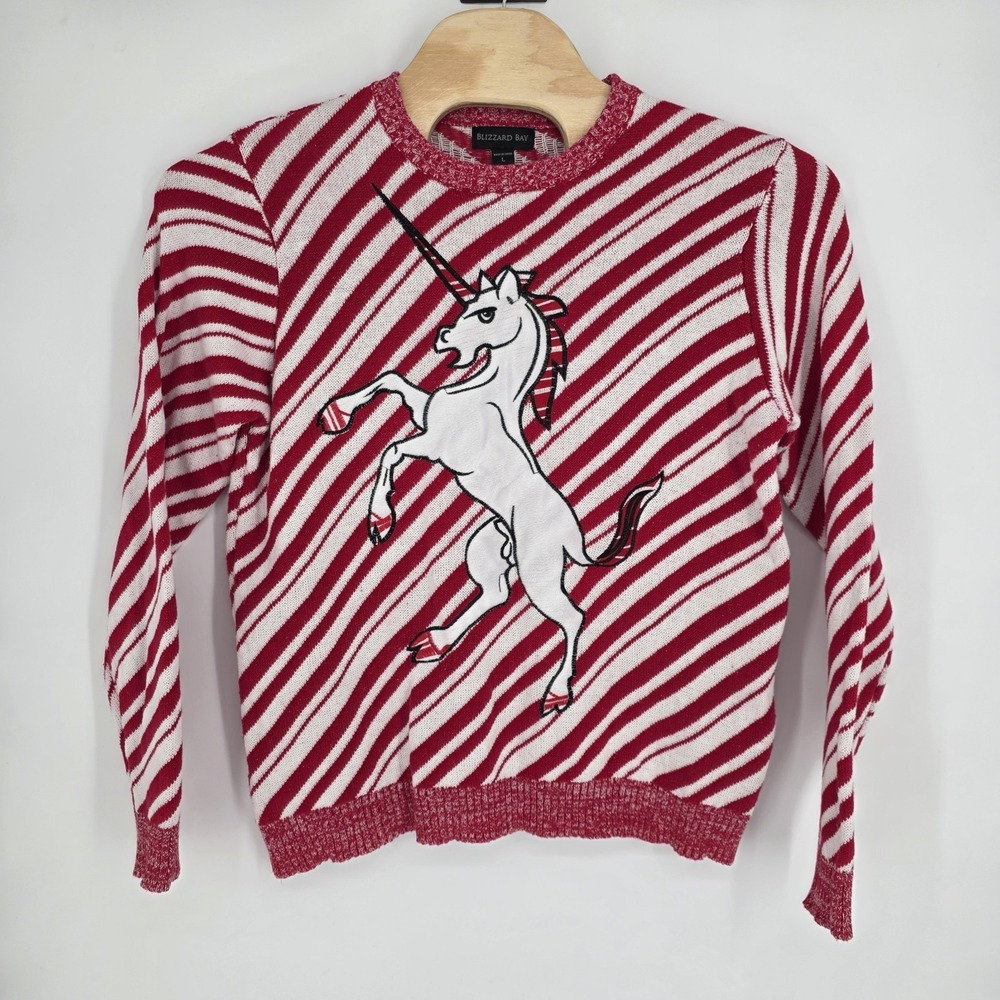 Blizzard Bay Unicorn Ugly Christmas Sweater L Festive Party Red White Stallion